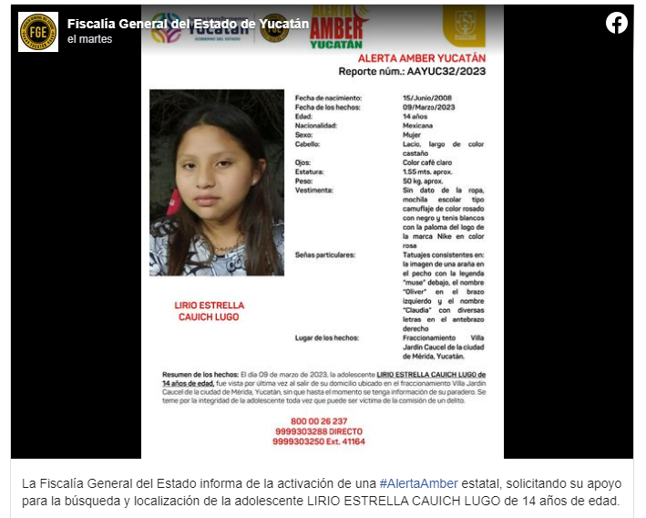 ¡alerta Amber Desaparece Adolescente En Un Fraccionamiento De MÉrida