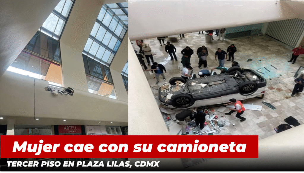 🚨 Mujer cae con su camioneta desde el tercer piso en Plaza Lilas, CDMX ...