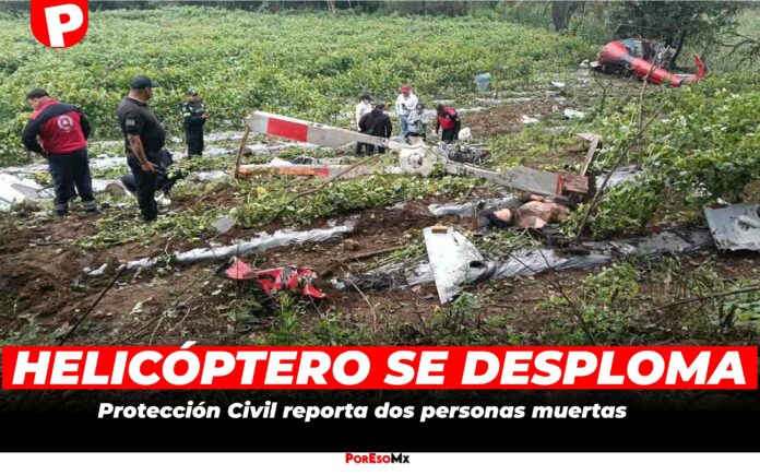 Un helicóptero se desplomó en el Estado de México, en la zona de Tepetlixpa y Juchitepec, dejando dos personas muertas. Autoridades y Protección Civil investigan las causas del accidente aéreo.